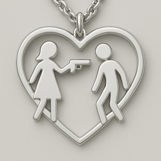 ‘Girl with a gun’ pendant+chain